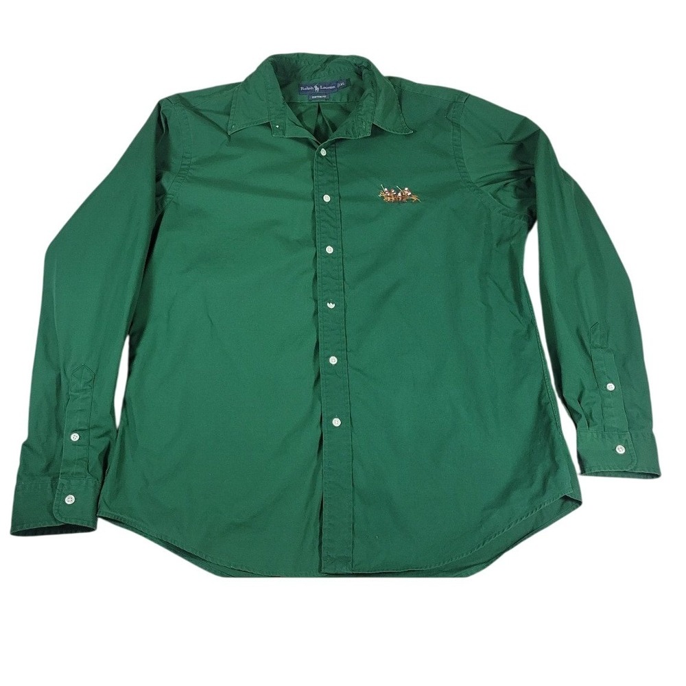 Ralph Lauren Custom Fit Button Down Shirt XL Green Multi Pony Embroidered Polo